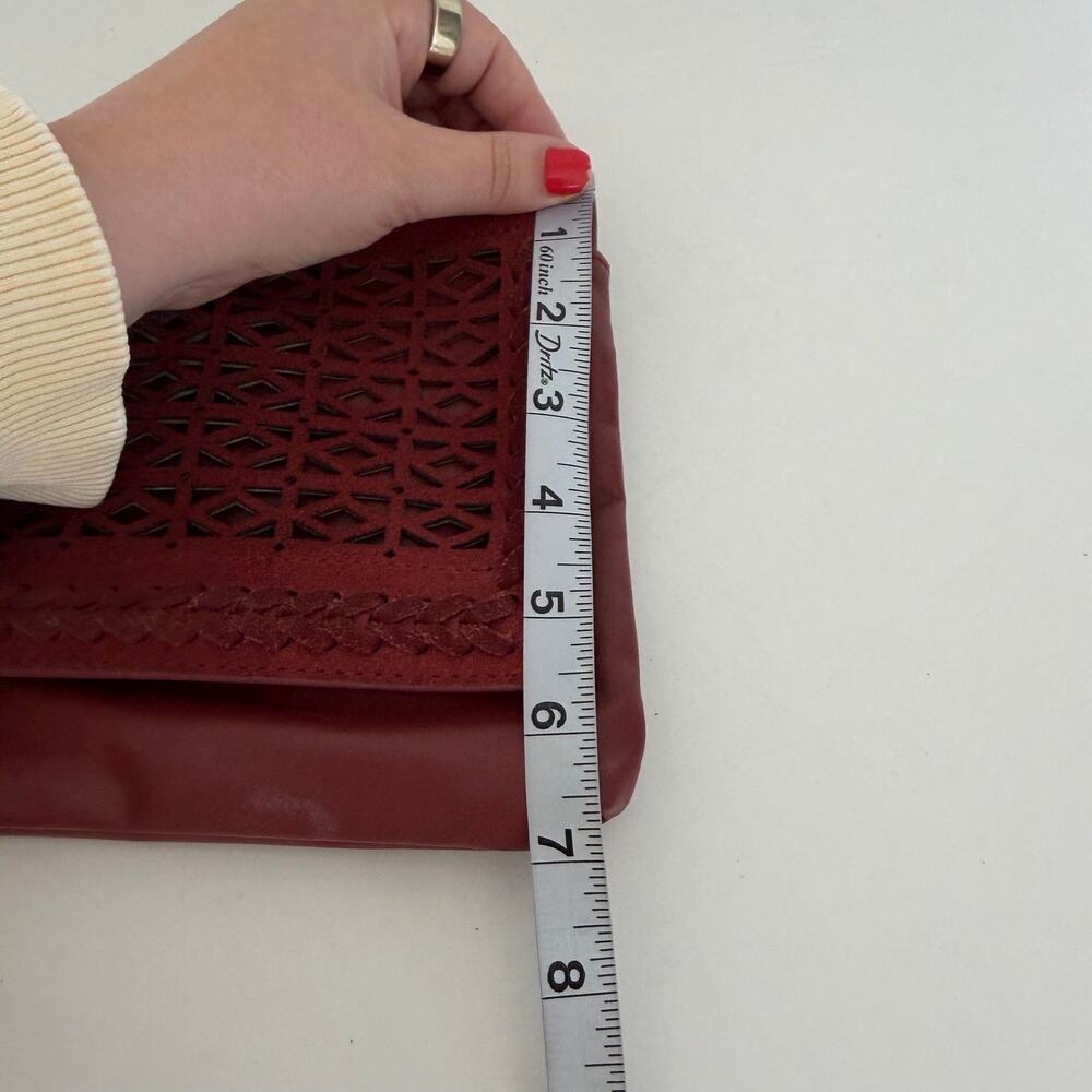 WHBM Red Boho Tassel Laser Cut Suede / Leather Clutch Wristlet Western Tassel - Picture 9 of 9
